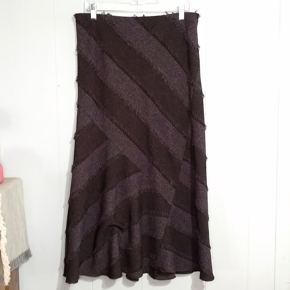 Maakit Raw Edge Striped Midi Skirt